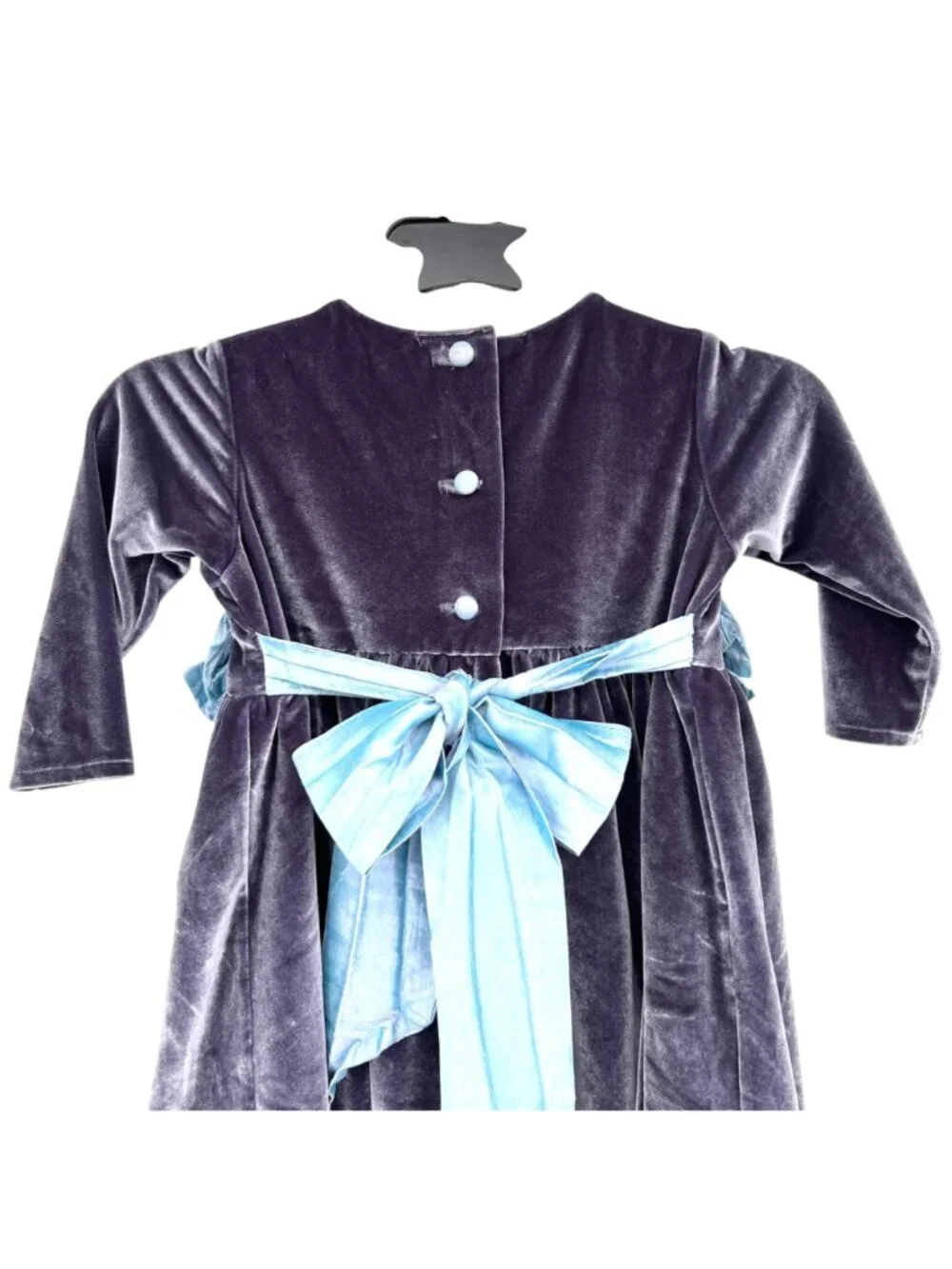 Mademoiselle Charlotte Velvet Gray Dress Blue Bow Accents Long Sleeves Size 2T